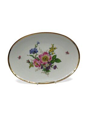 Vintage Gloria Bavaria Porcelain Oval Platter Floral Gold Rim 13” Germany